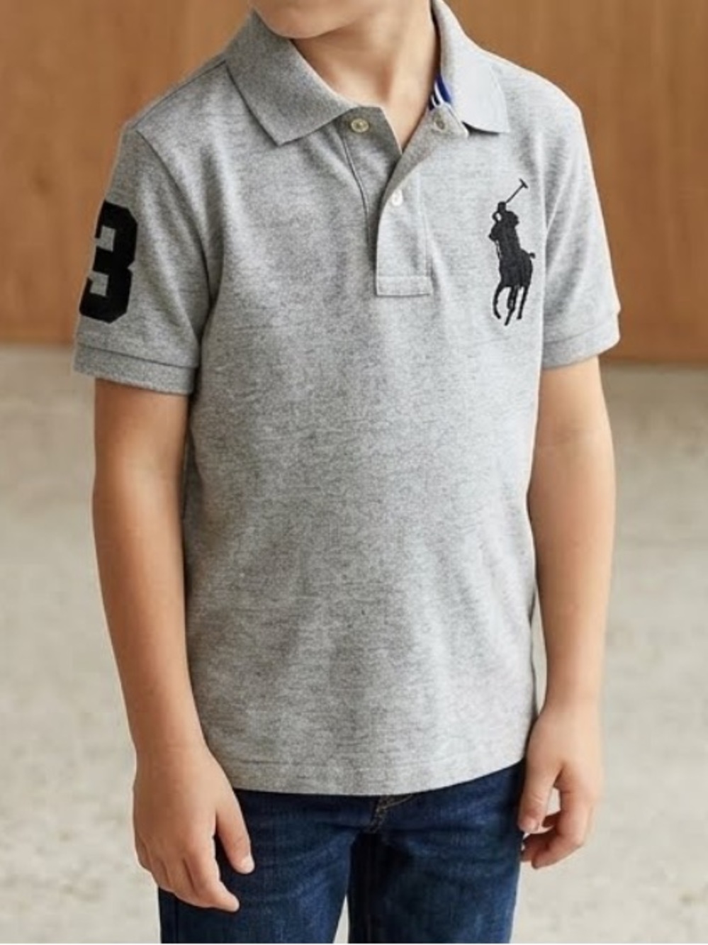 Polo Ralph Lauren Boys Big Pony Cotton Mesh Polo Shirt Grey Heather Size 6